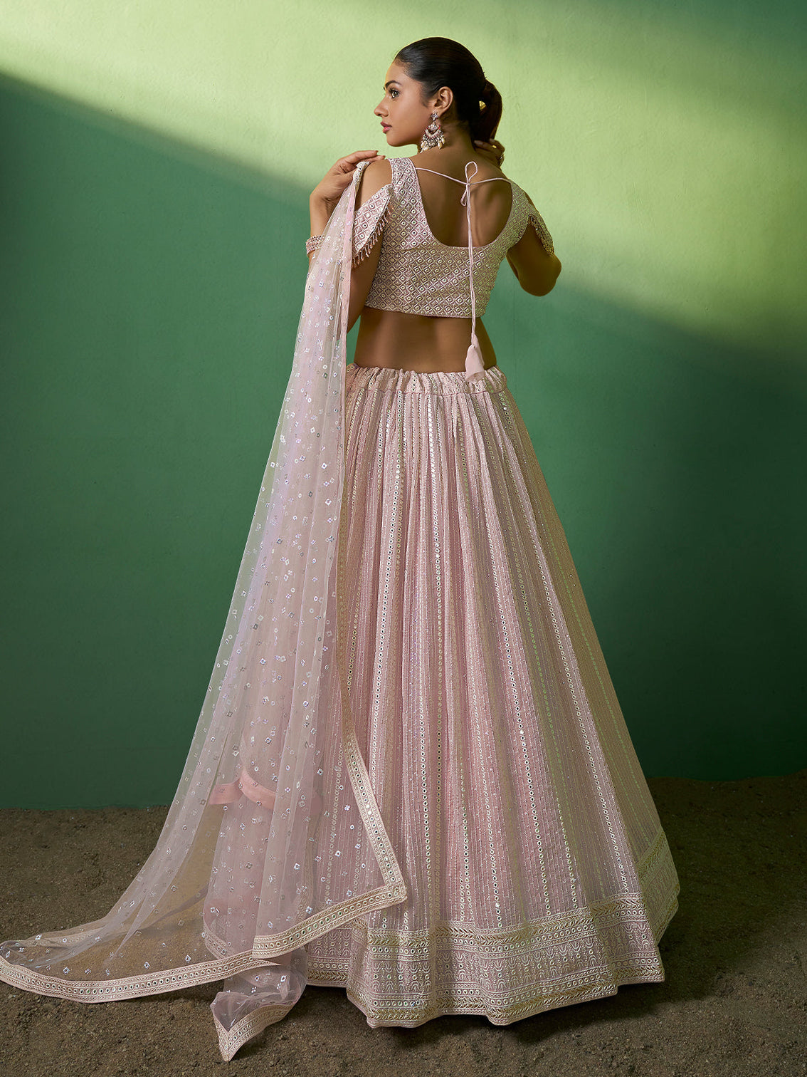 Pink Embroidered Semi Stitched Lehenga With Unstitched Blouse
