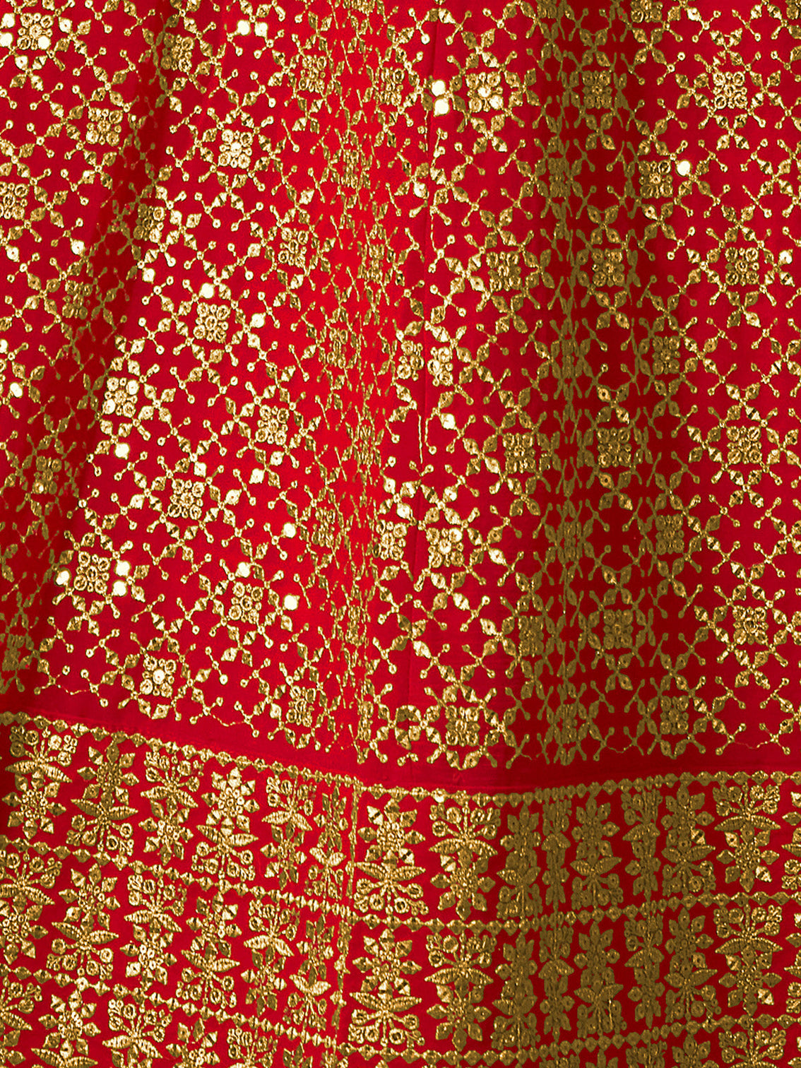 Red Embroidered Semi Stitched Lehenga With Unstitched Blouse