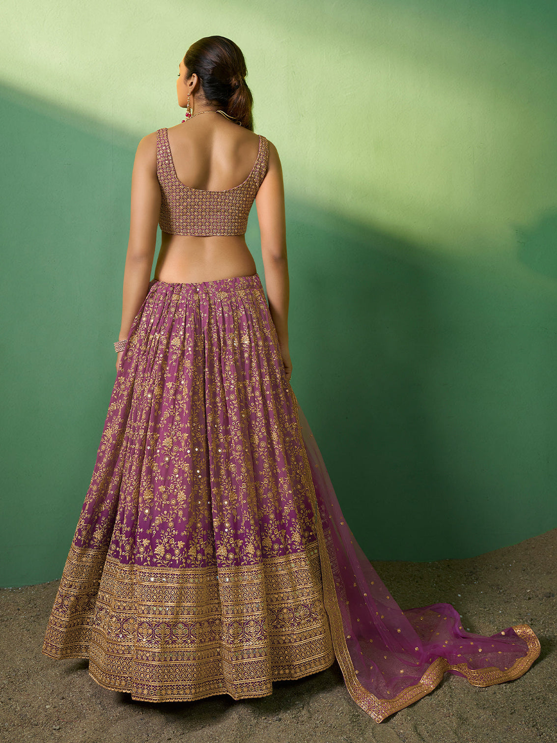 Lavender Embroidered Semi Stitched Lehenga With Unstitched Blouse