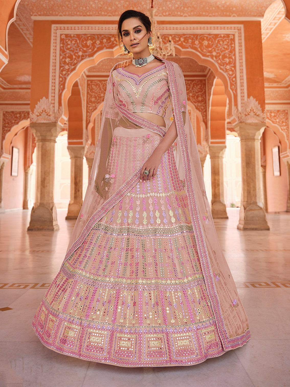 Pink Thread, Gota Semi Stitched Lehenga With Unstitched Blouse