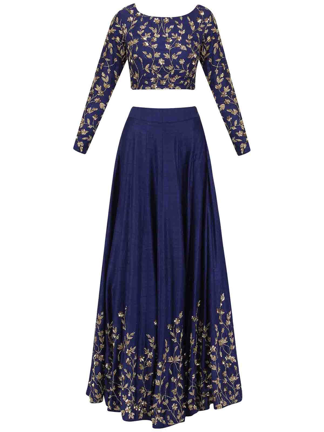 Dark Blue Art Silk Embroidered Semi Stitched Lehenga With Unstitched Blouse