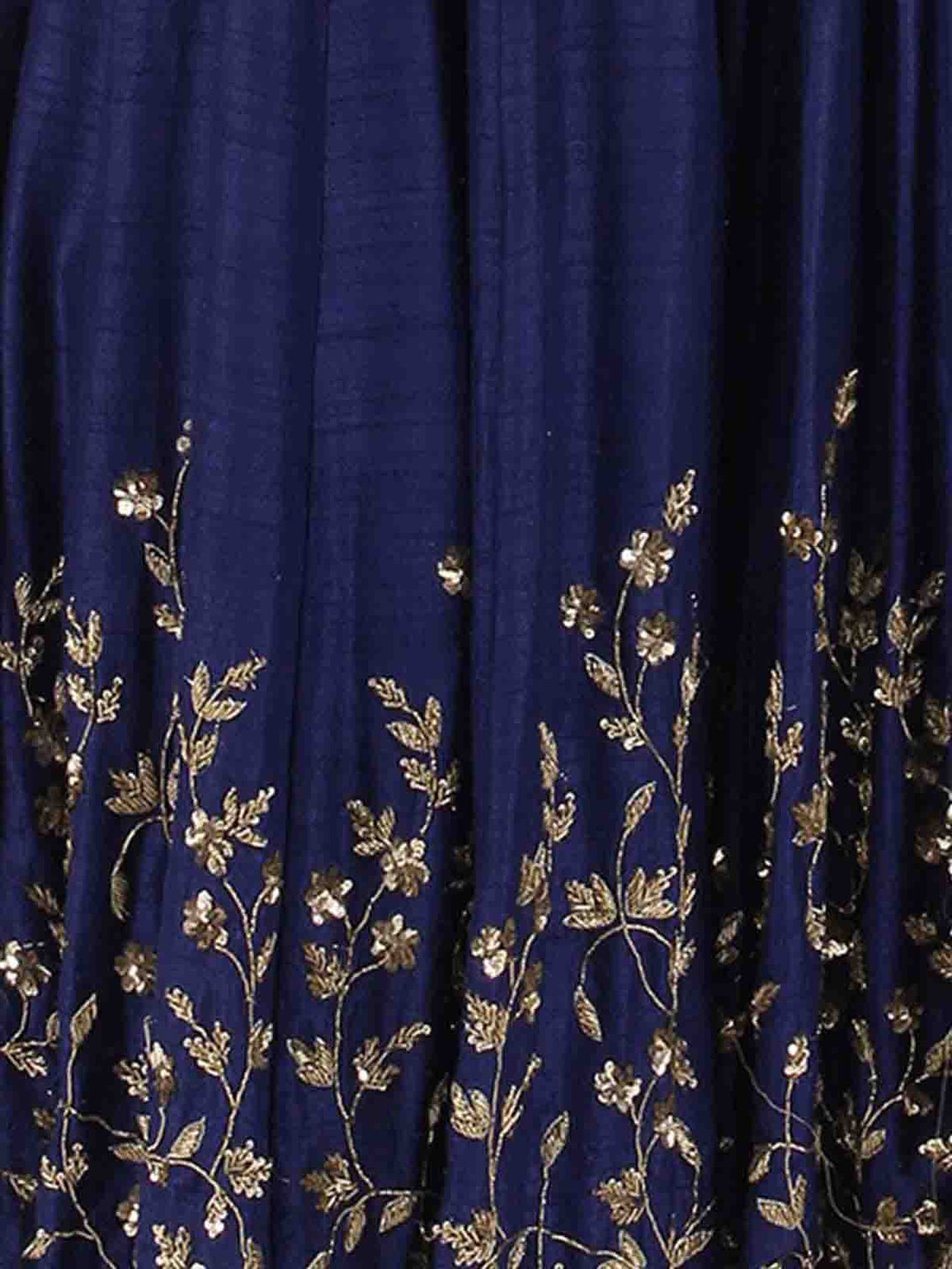 Dark Blue Art Silk Embroidered Semi Stitched Lehenga With Unstitched Blouse
