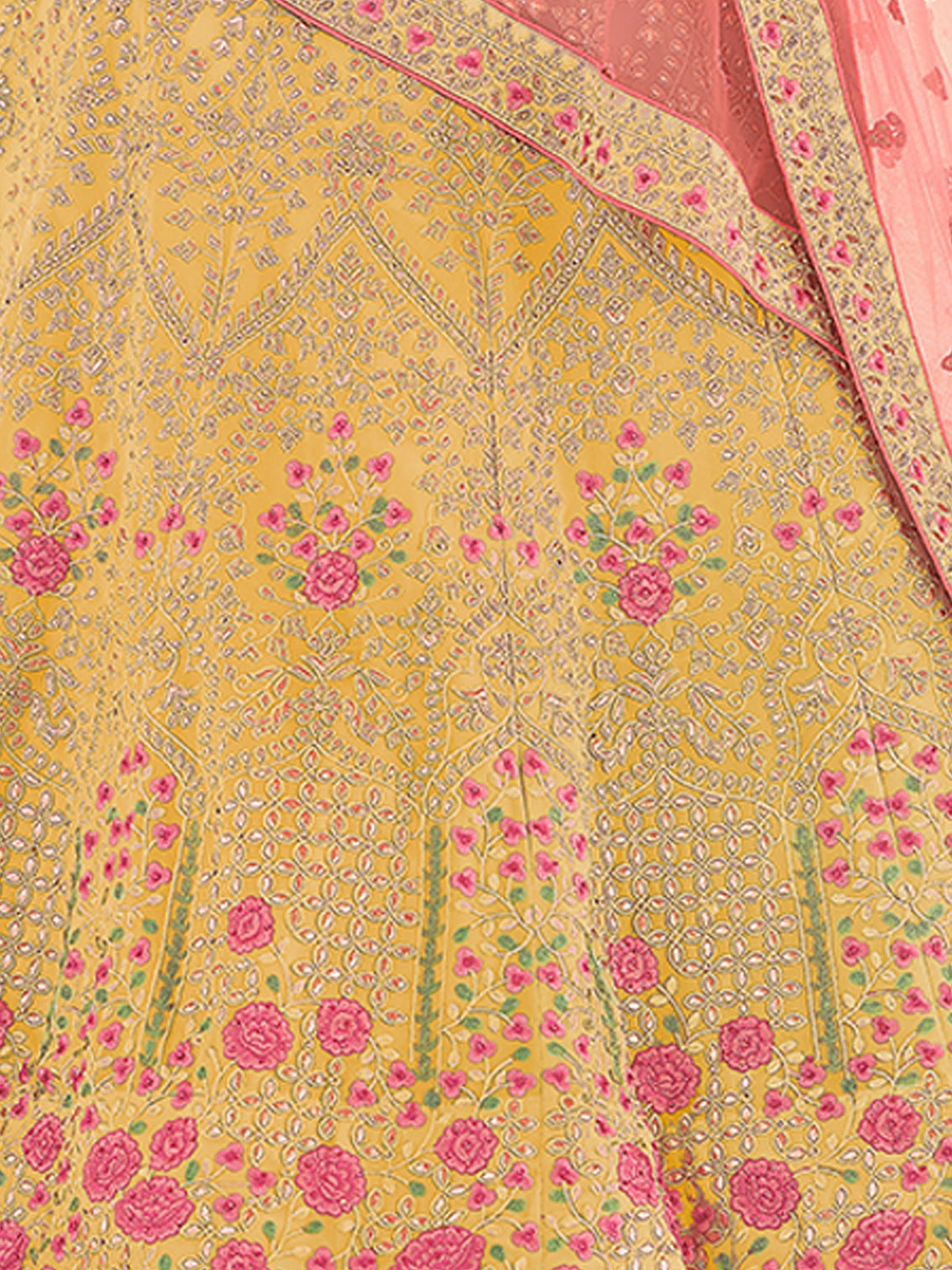 Yellow Embroidered Georgette Semi Stitched Lehenga With Unstitched Blouse