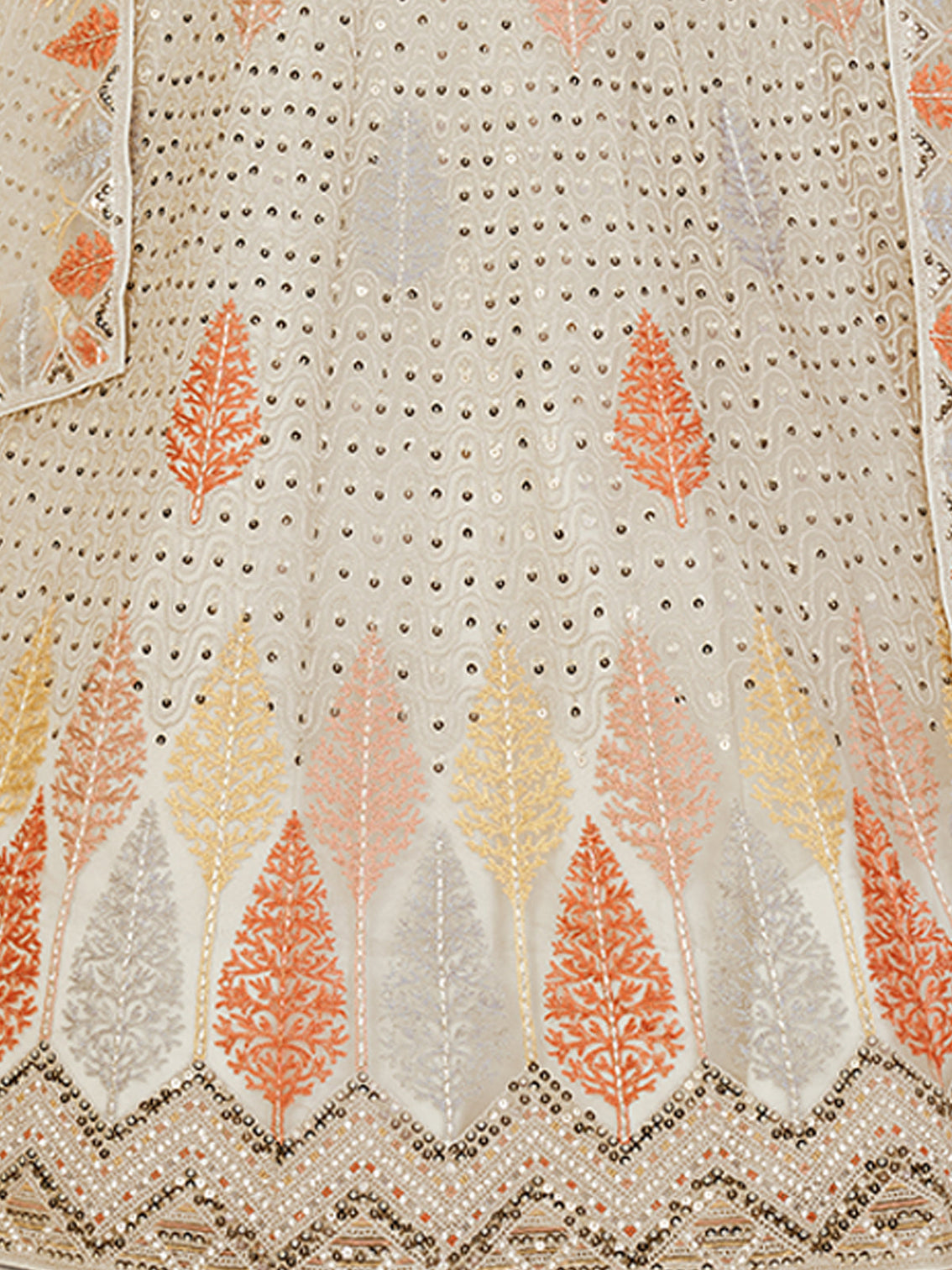 White Net Embroidered Semi stitched Lehenga With Unstitched blouse