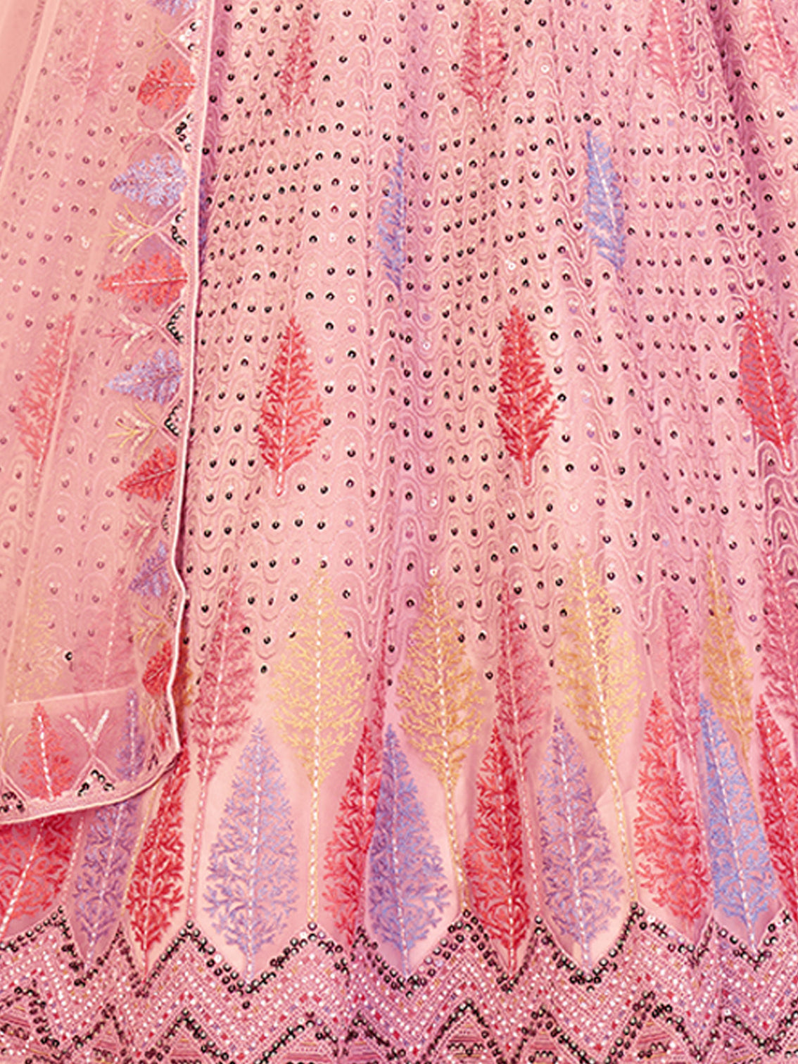 Pink Net Embroidered Semi stitched Lehenga With Unstitched blouse