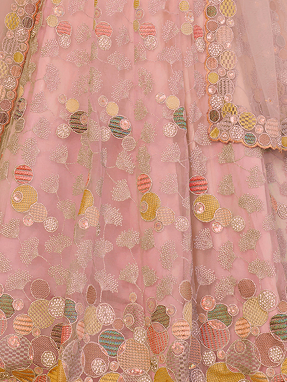 Pink Net Embroidered Semi stitched Lehenga With Unstitched blouse