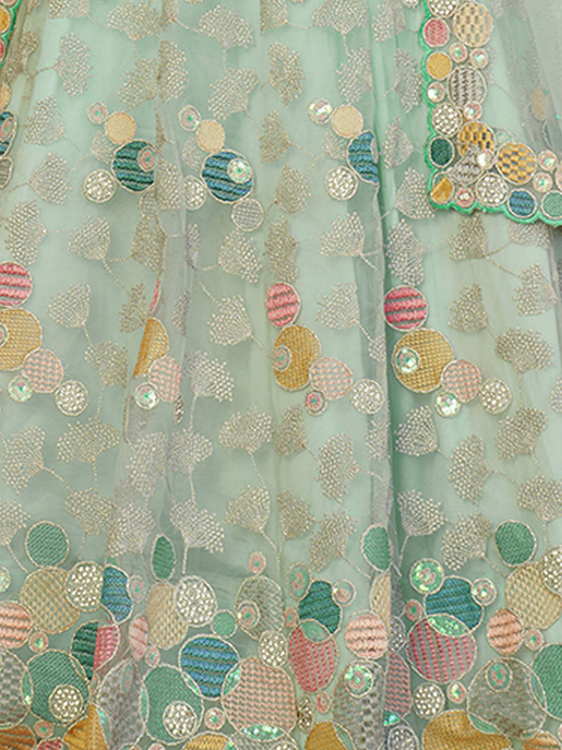 Turquoise Net Embroidered Semi stitched Lehenga With Unstitched blouse