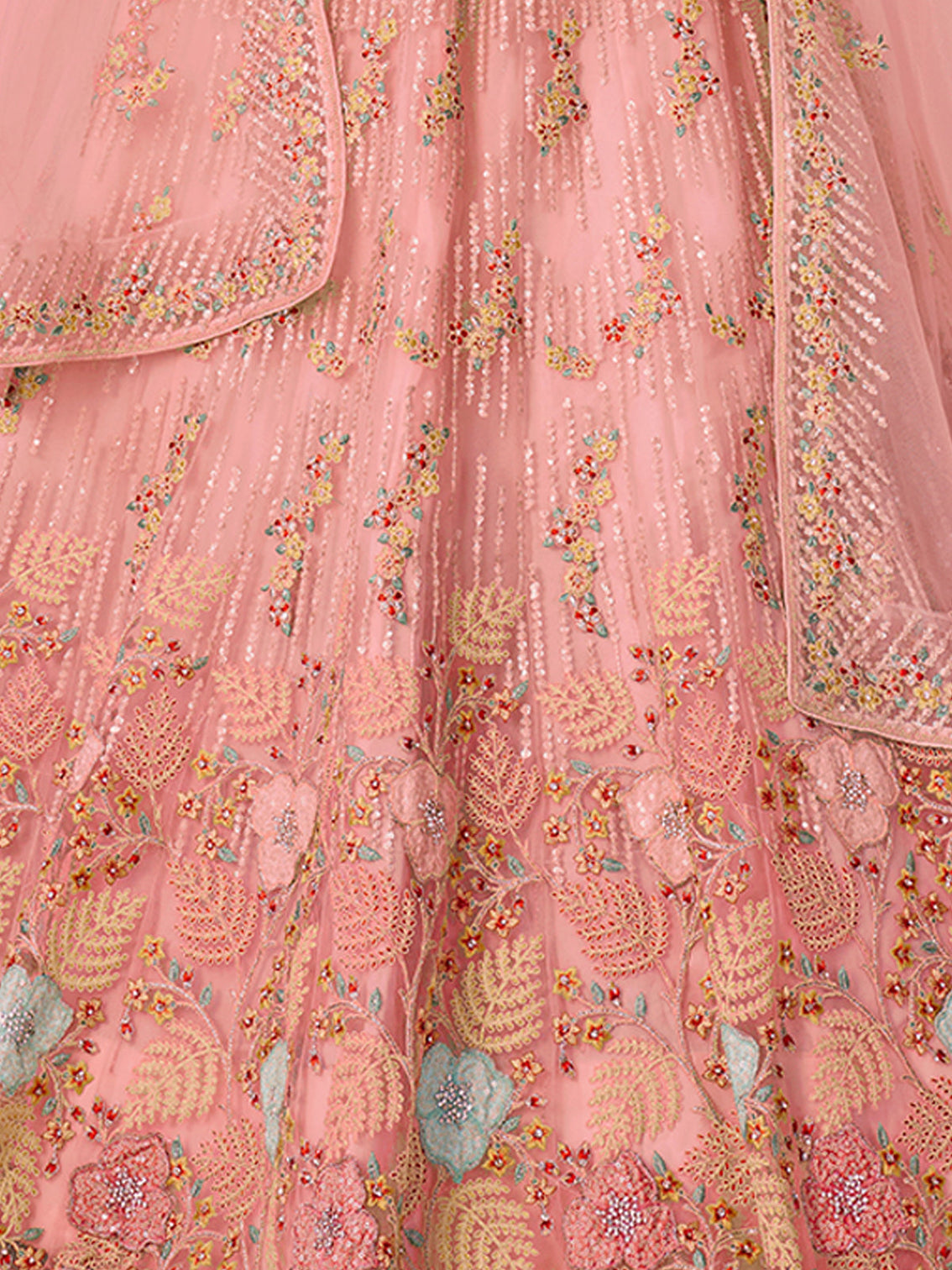Pink Net Embroidered Semi stitched Lehenga With Unstitched blouse