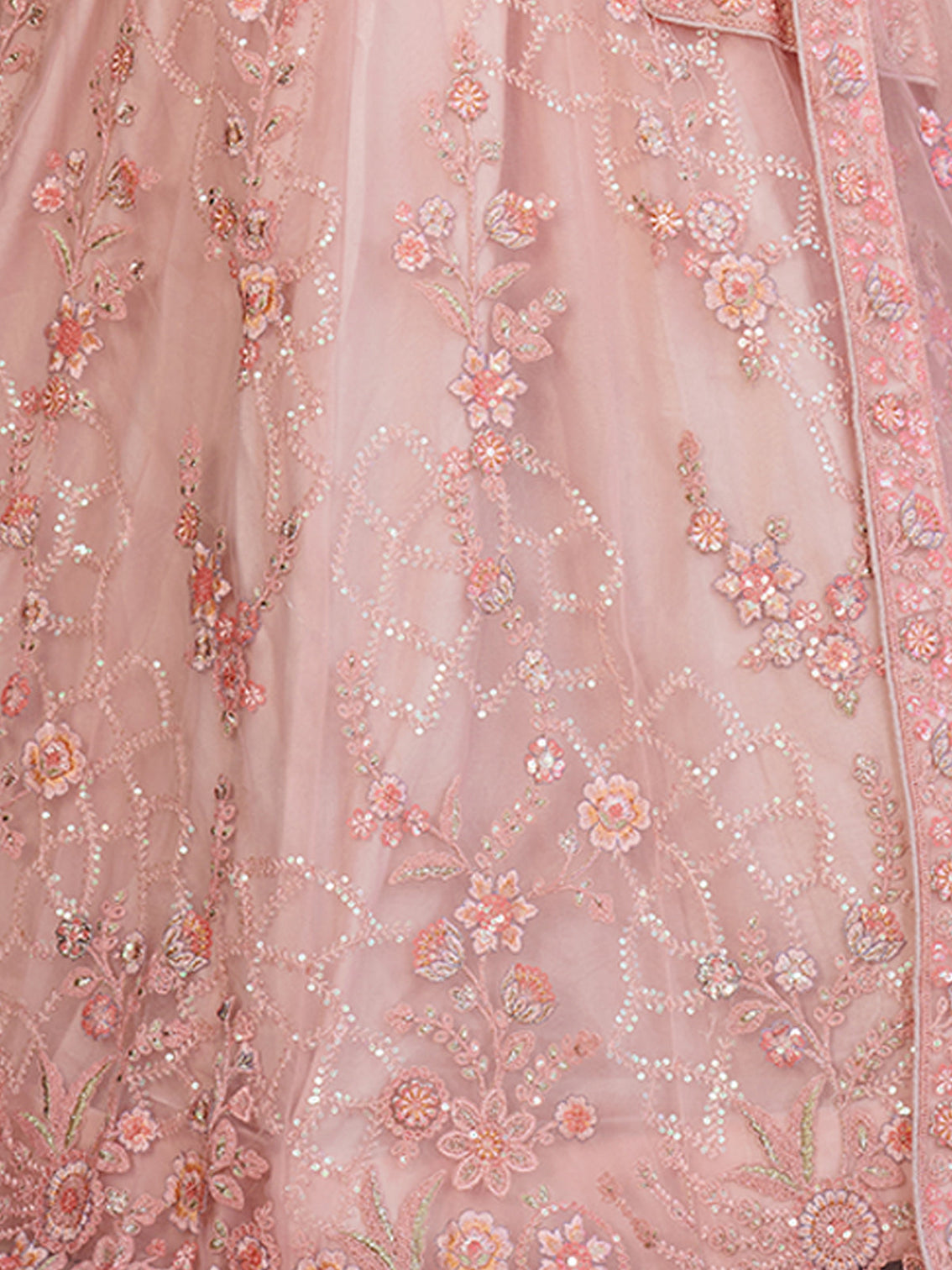 Pink Net Embroidered Semi stitched Lehenga With Unstitched blouse