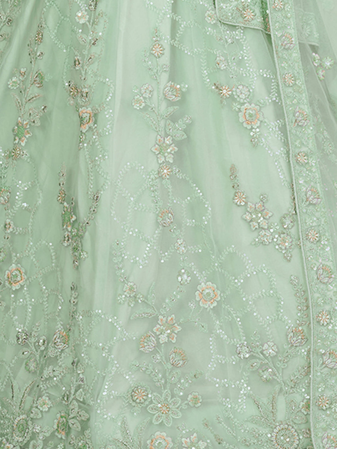 Turquoise Net Embroidered Semi stitched Lehenga With Unstitched blouse