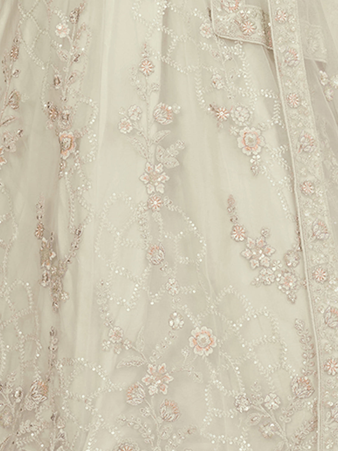 White Net Embroidered Semi stitched Lehenga With Unstitched blouse