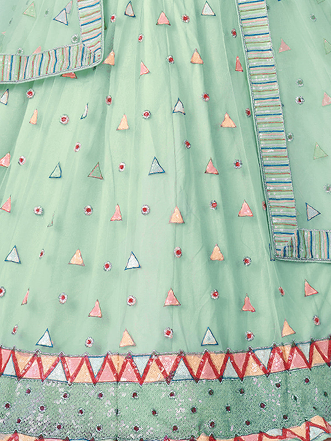 Turquoise Net Embellished Semi stitched Lehenga With Unstitched blouse