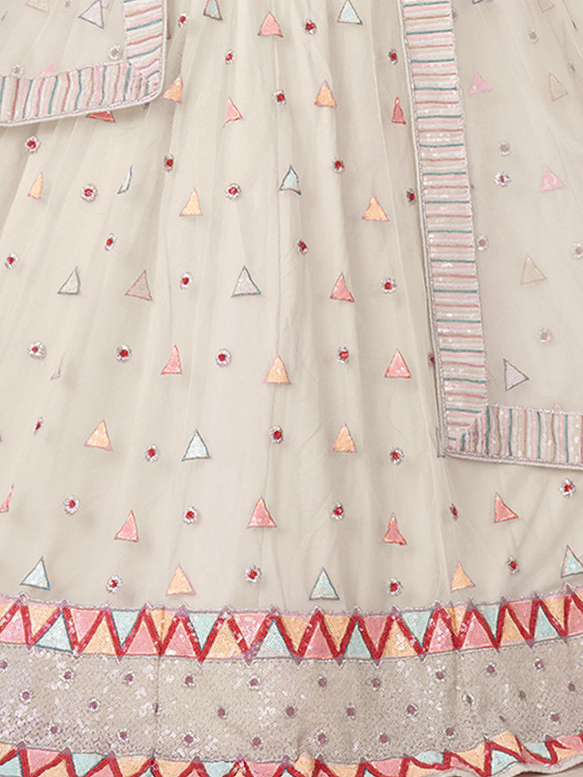 White Net Embellished Semi stitched Lehenga With Unstitched blouse