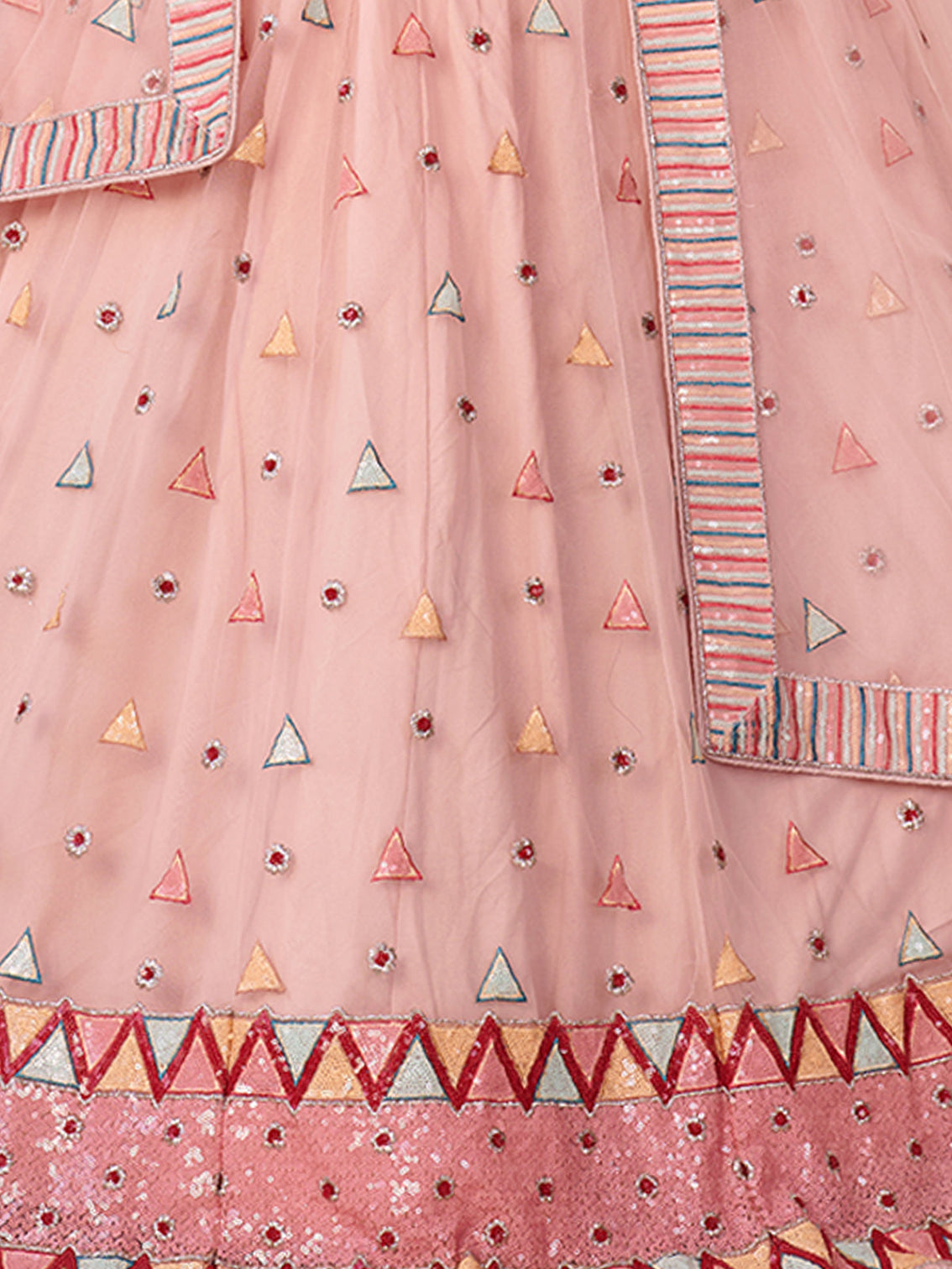 Pink Net Embellished Semi stitched Lehenga With Unstitched blouse