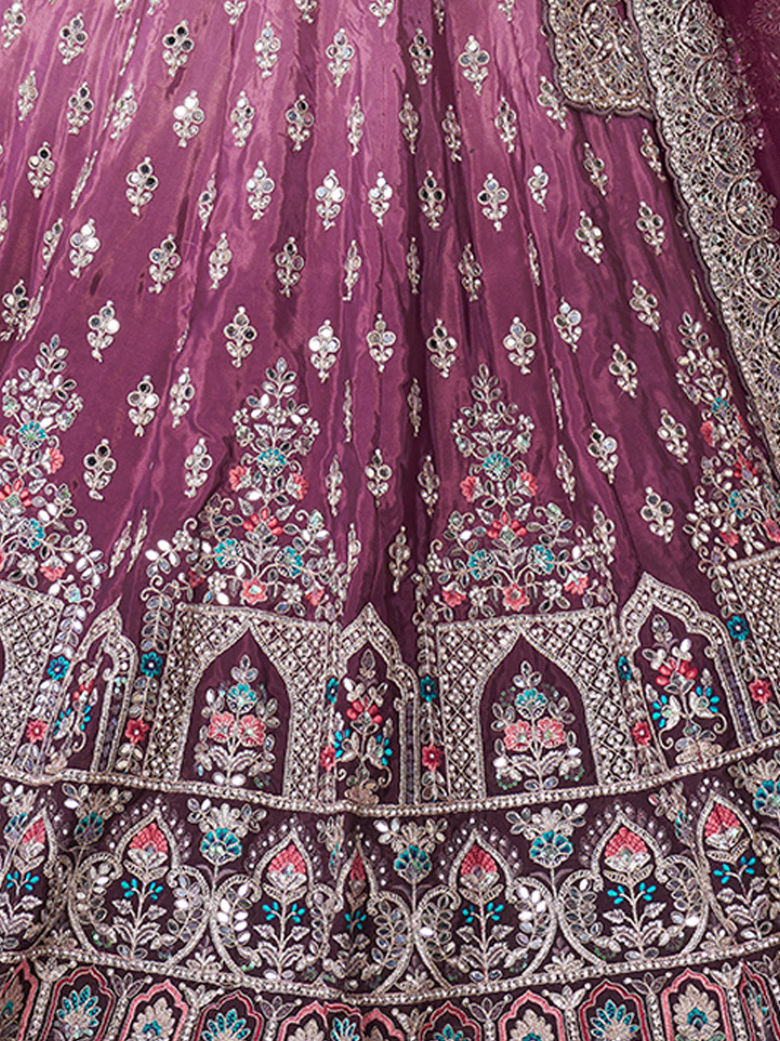Wine Satin Embellished Semi stitched Lehenga With Unstitched blouse