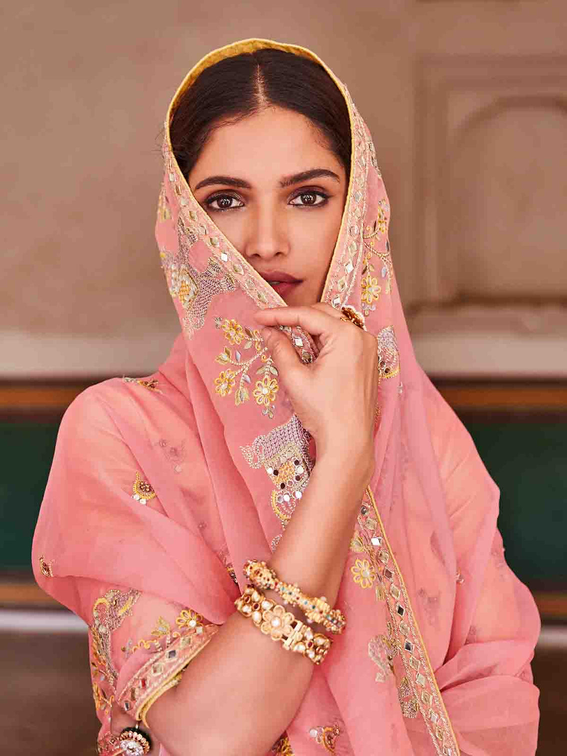 Pink Organza Embroidered Saree With Unstitched Blouse