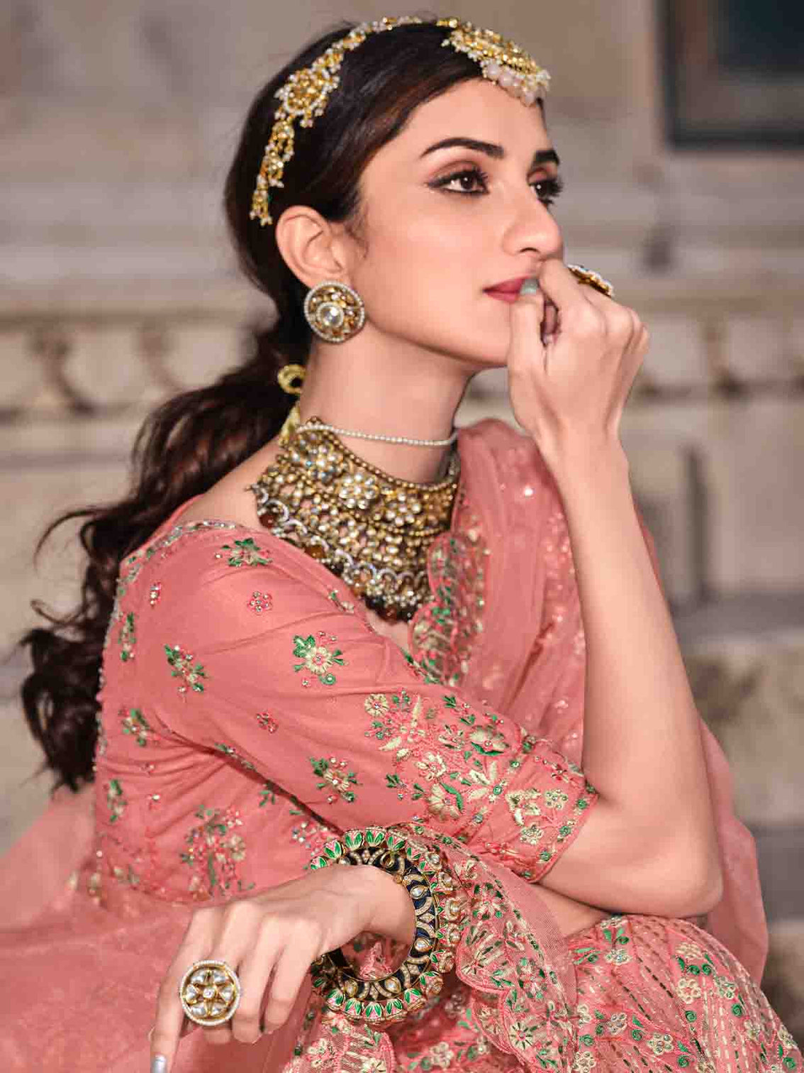Pretty Peach Soft Net Semi Stitched Lehenga With Unstitched Blouse