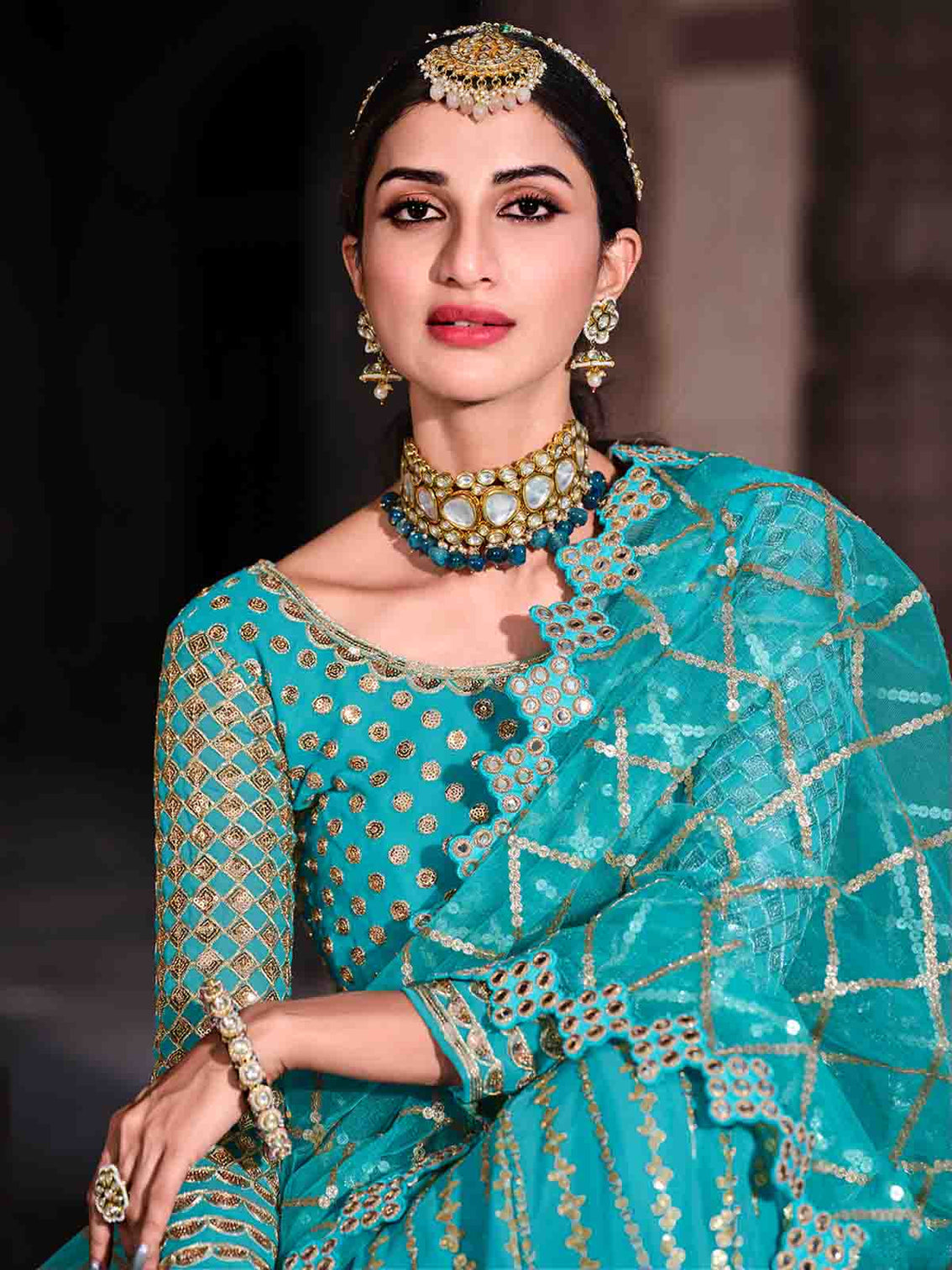 Blue Sequins Sassy Semi Stitched Lehenga With Unstitched Blouse
