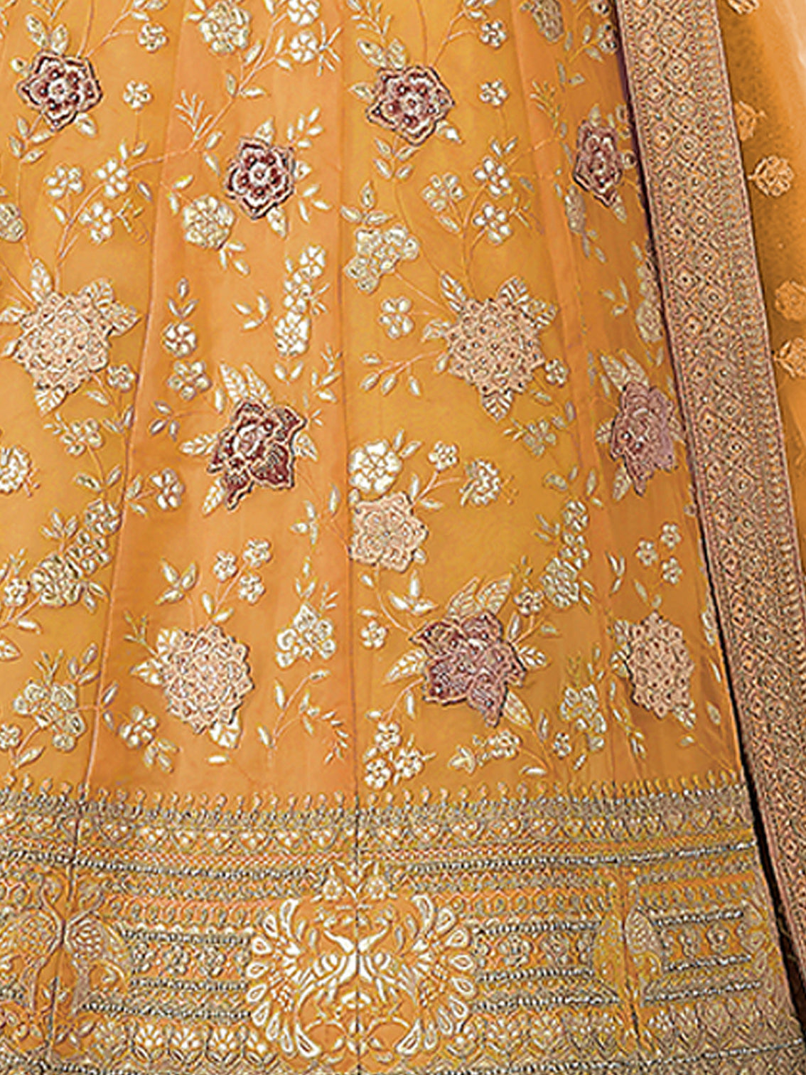 Yellow Embroidered Organza Semi Stitched Lehenga With Unstitched Blouse