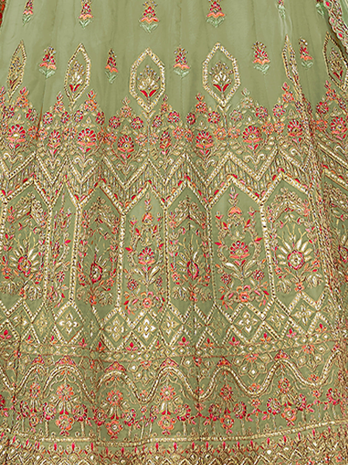 Green Organza Semi Stitched Lehenga With Unstitched Blouse