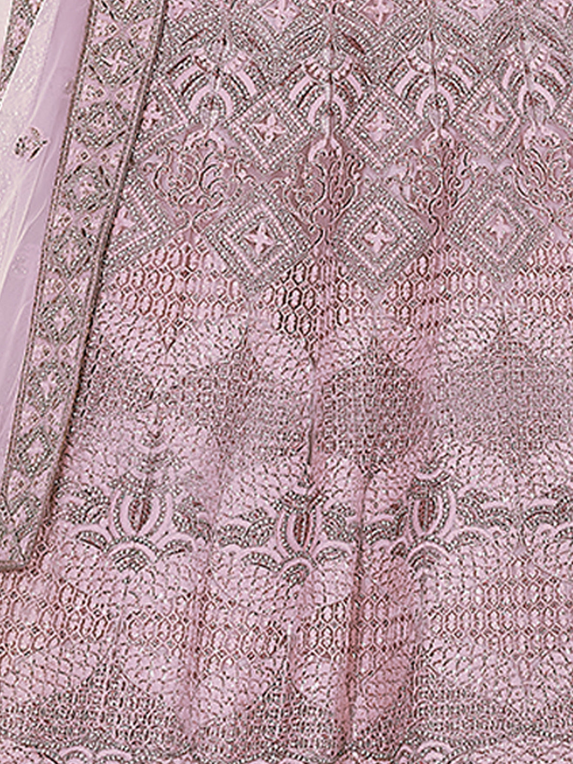 Pink Embroidered Crepe Semi Stitched Lehenga With Unstitched Blouse