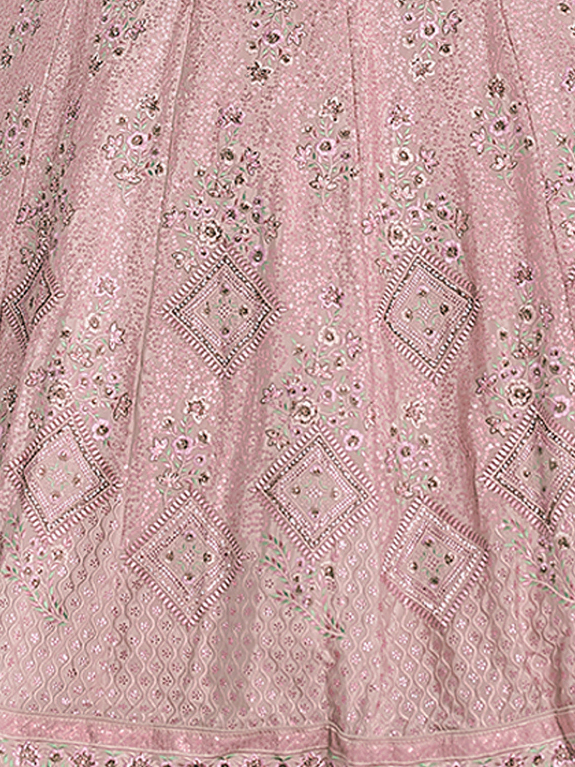 Pink Embroidered Semi Stitched Lehenga With Unstitched Blouse