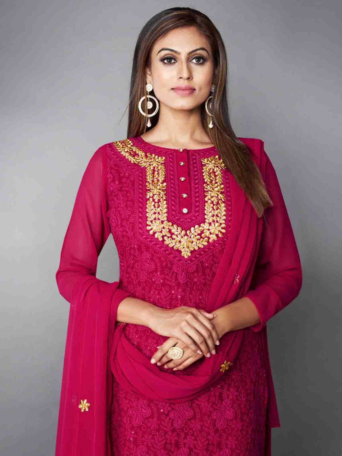 Fancy Pink Semi Stitched Kurta Set