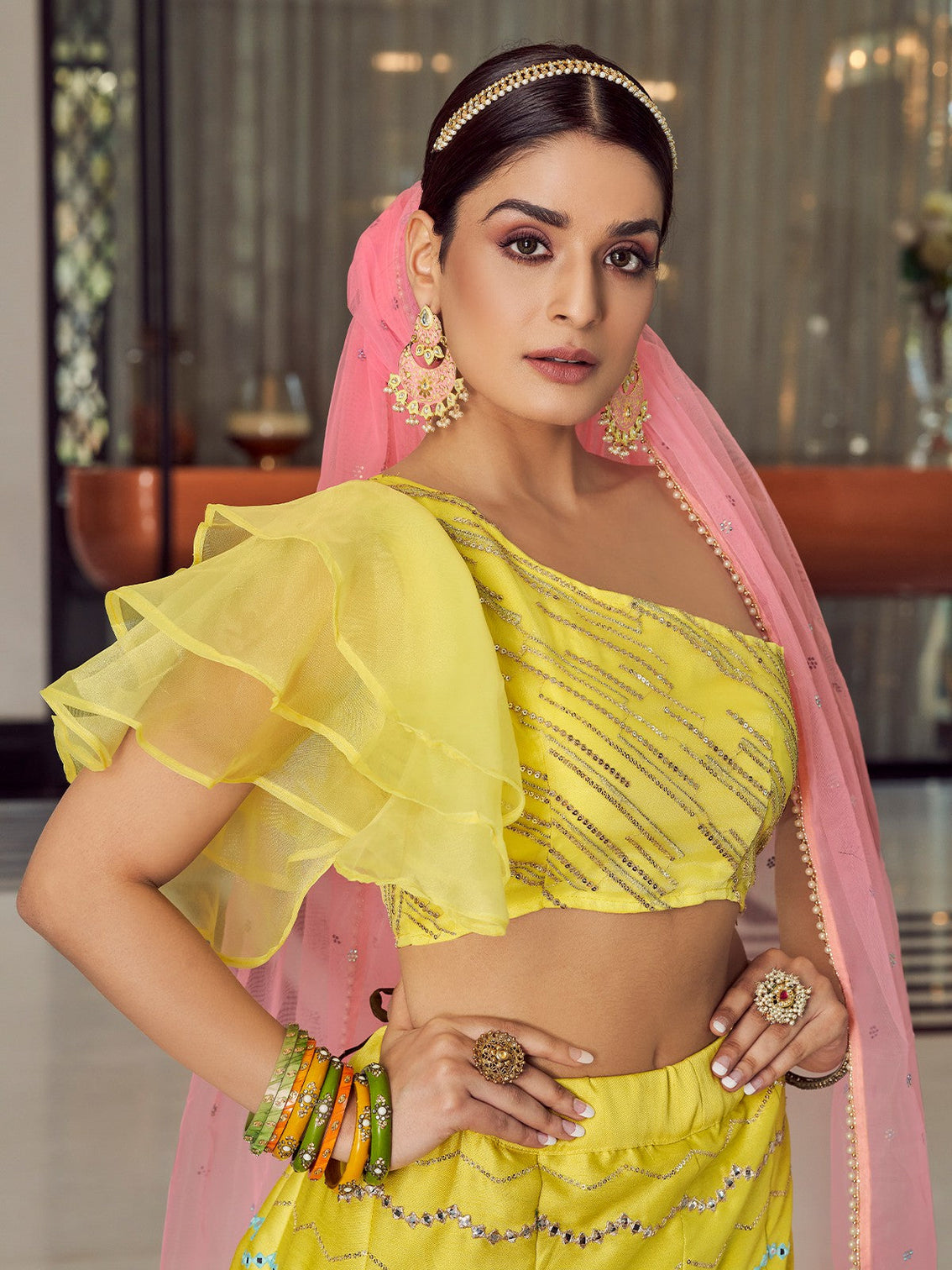 Designer Yellow Art Silk Semi Stitched Lehenga With Unstitched Blouse