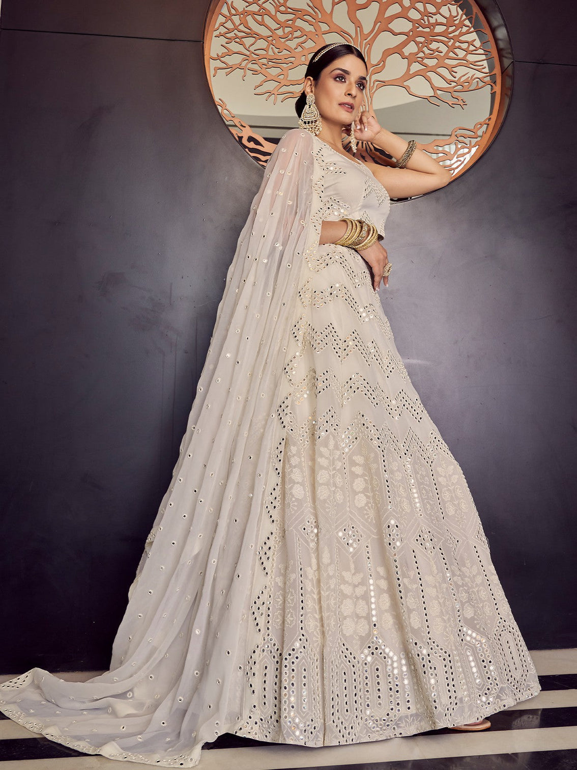 Designer White Semi Stitched Lehenga With Unstitched Blouse