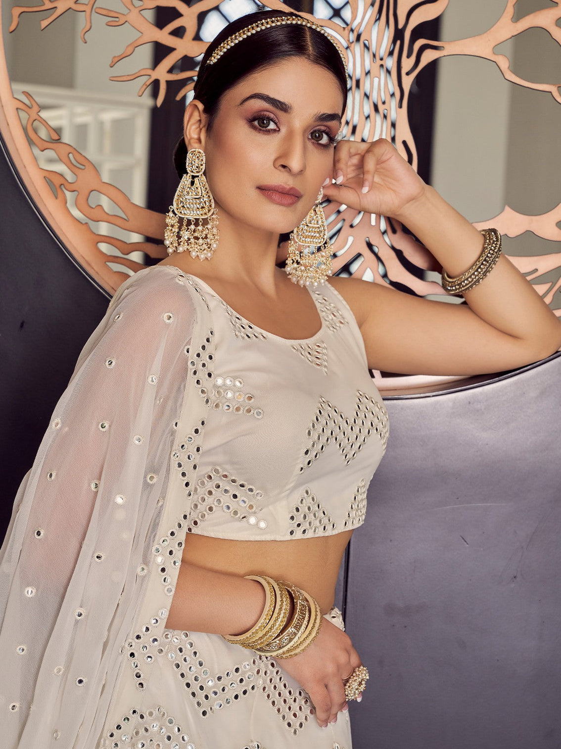 Designer White Semi Stitched Lehenga With Unstitched Blouse