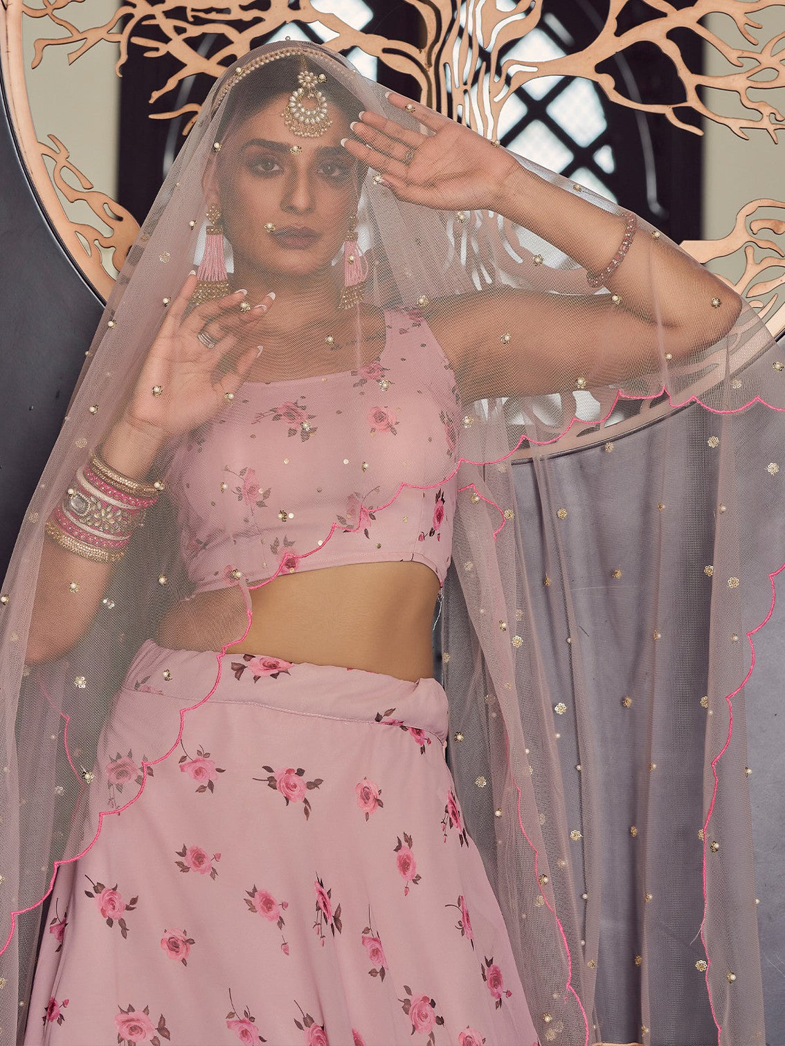 Designer Pink Semi Stitched Lehenga With Unstitched Blouse
