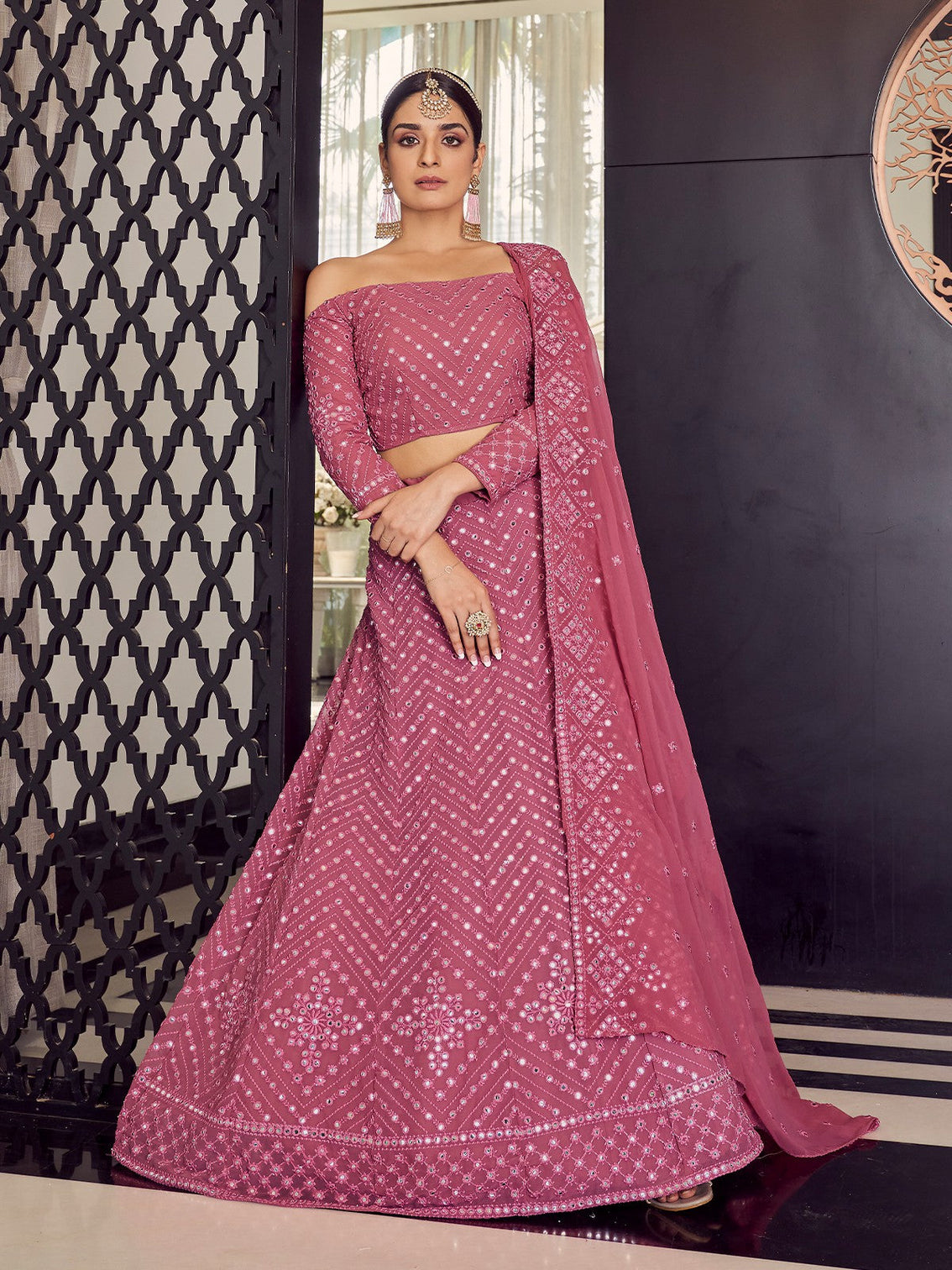 Designer Pink Semi Stitched Lehenga With Unstitched Blouse