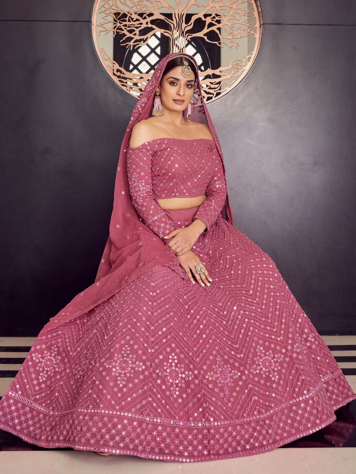 Designer Pink Semi Stitched Lehenga With Unstitched Blouse