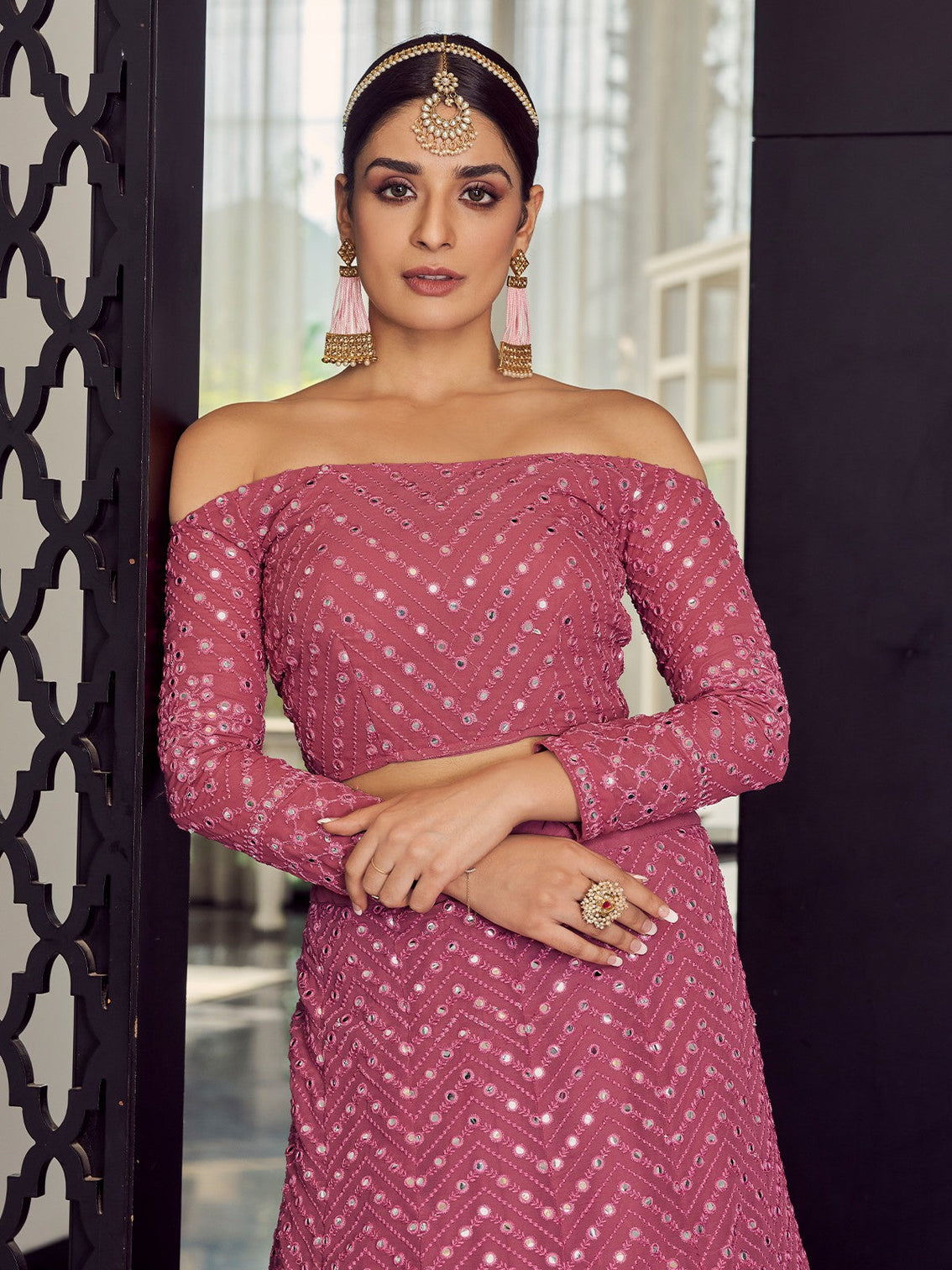 Designer Pink Semi Stitched Lehenga With Unstitched Blouse