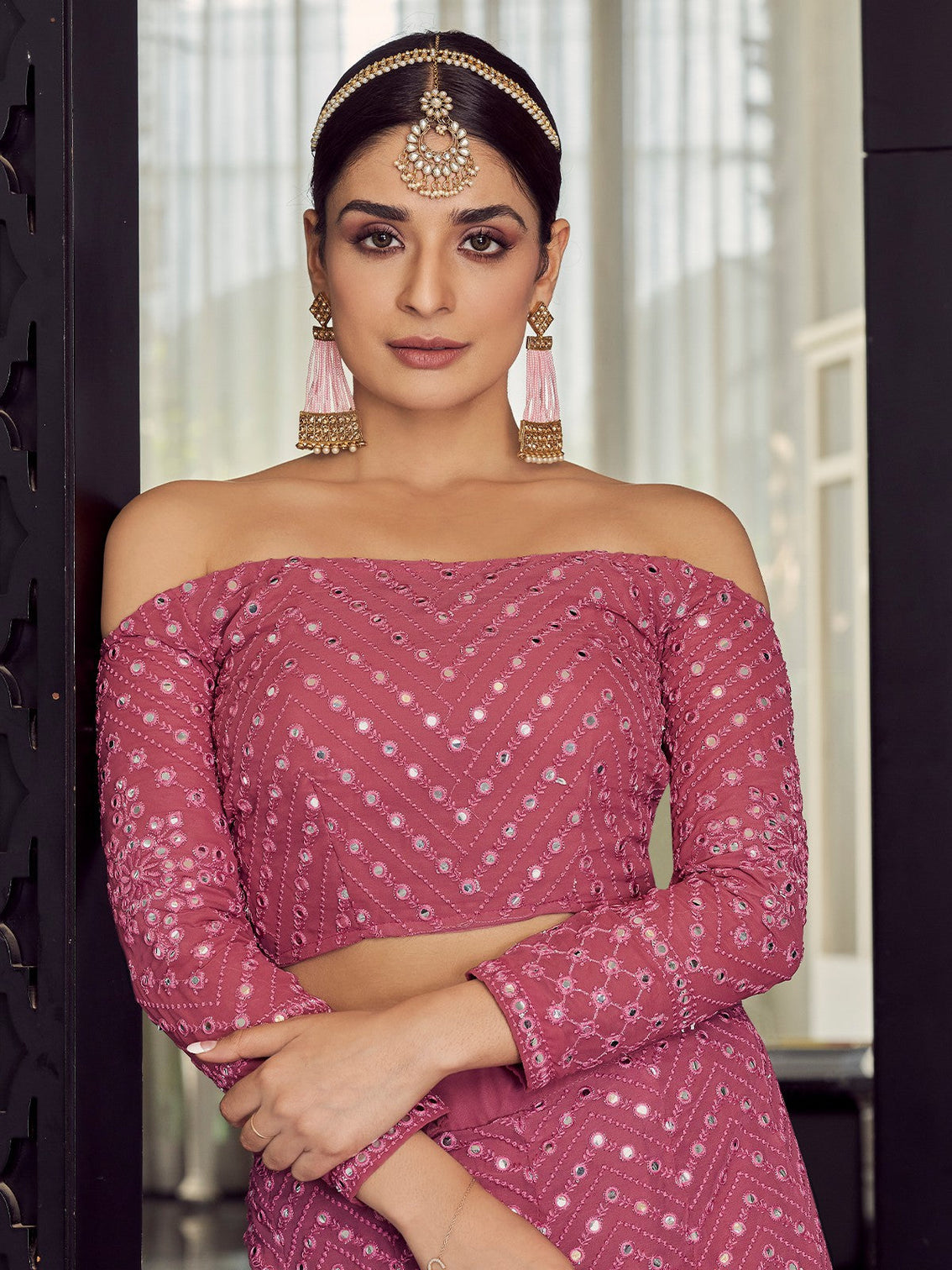 Designer Pink Semi Stitched Lehenga With Unstitched Blouse