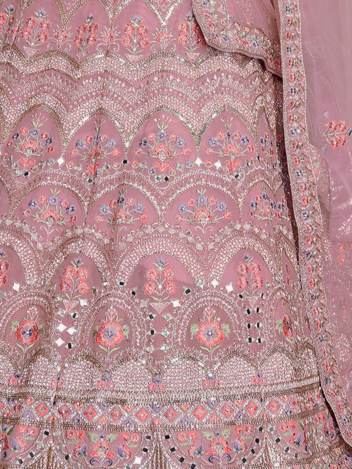 Pink Embroidered Organza Semi Stitched Lehenga With Unstitched Blouse