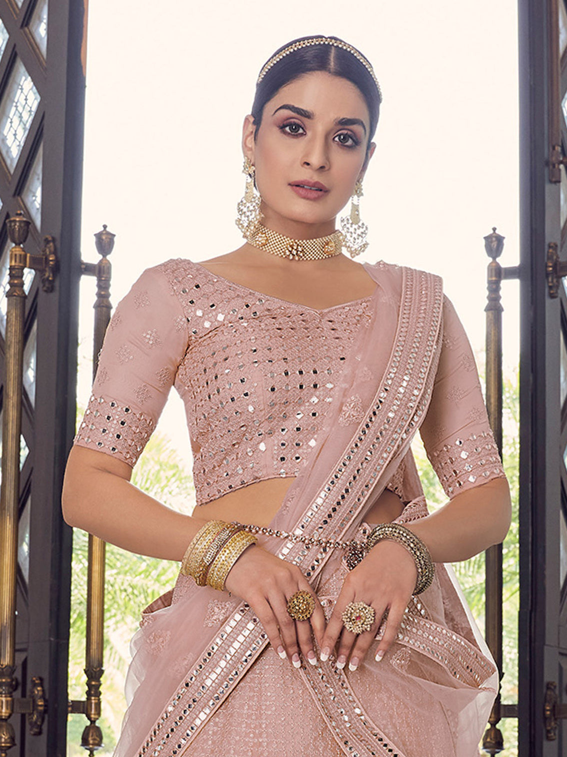 Peach Embroidered Georgette Semi Stitched Lehenga With Unstitched Blouse