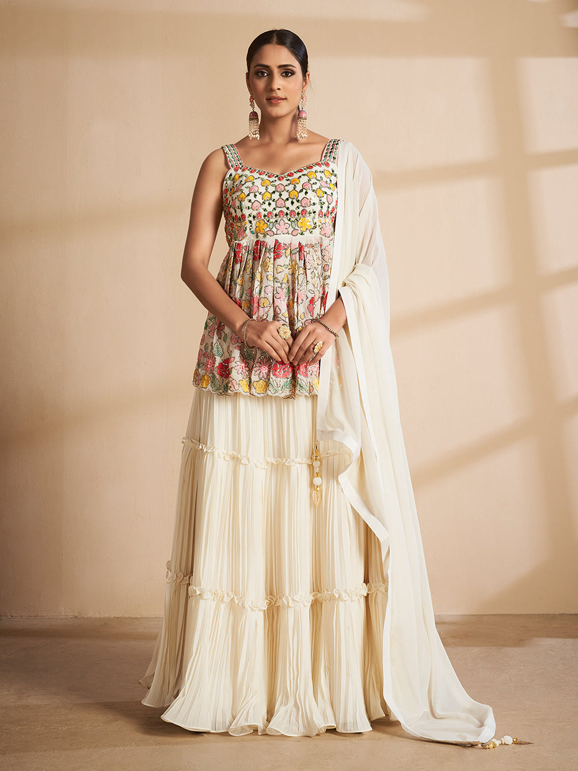 Apricot Georgette Semi Stitched Lehenga With Unstitched Blouse