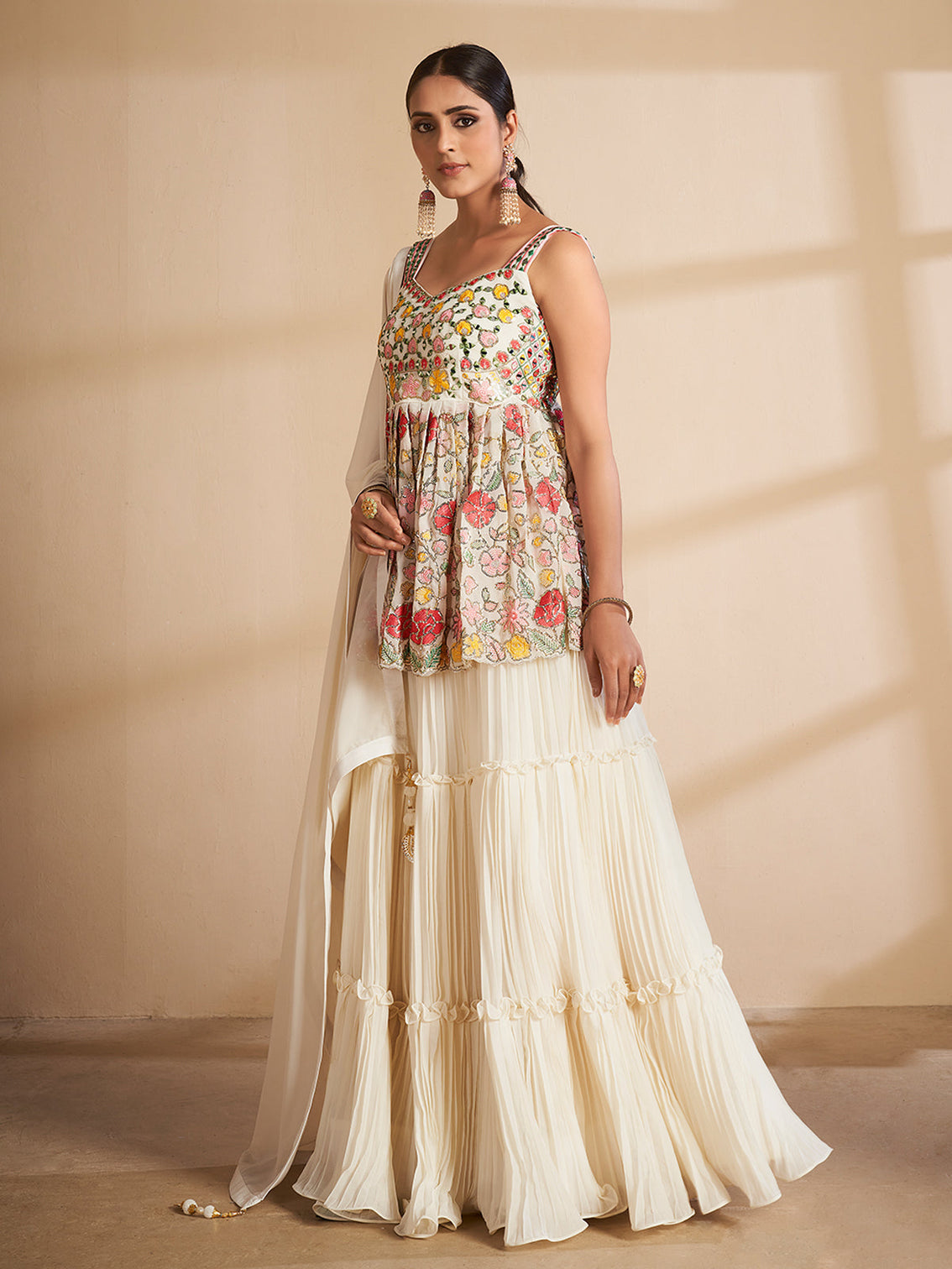 Apricot Georgette Semi Stitched Lehenga With Unstitched Blouse