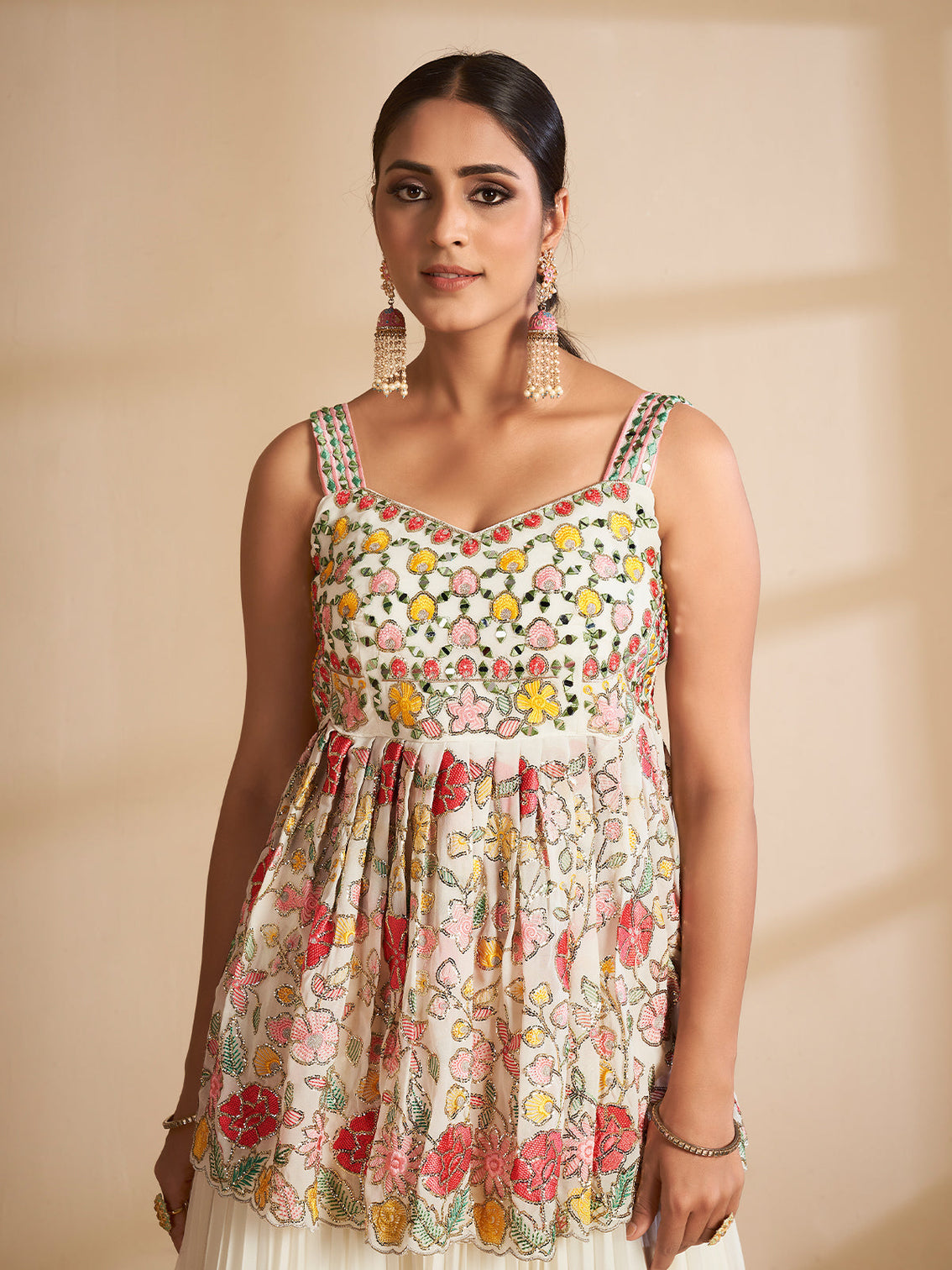 Apricot Georgette Semi Stitched Lehenga With Unstitched Blouse