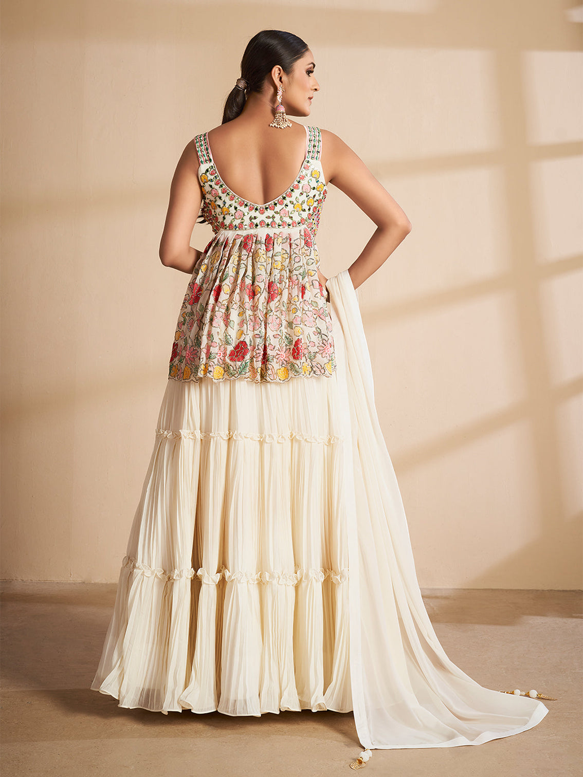 Apricot Georgette Semi Stitched Lehenga With Unstitched Blouse