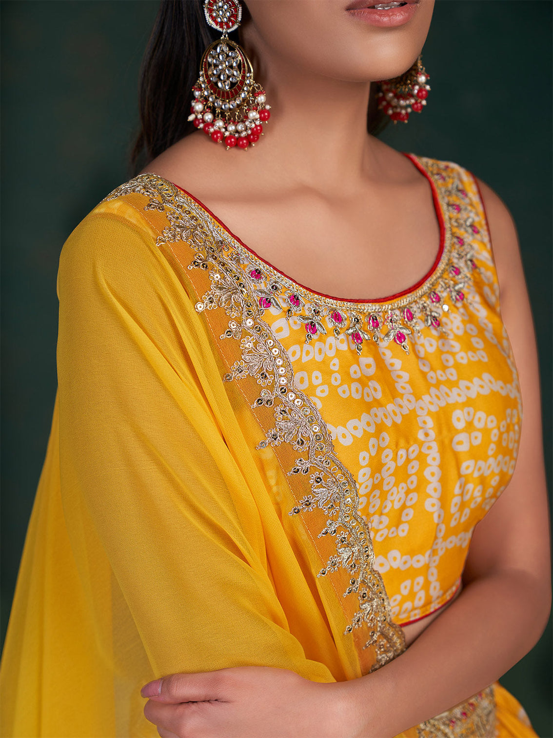 Yellow Embroidered Festive Semi Stitched Lehenga With  Unstitched Blouse