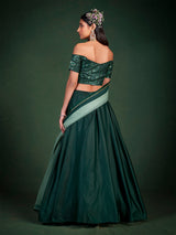 Dark Green Embroidered Festive Semi Stitched Lehenga With  Unstitched Blouse