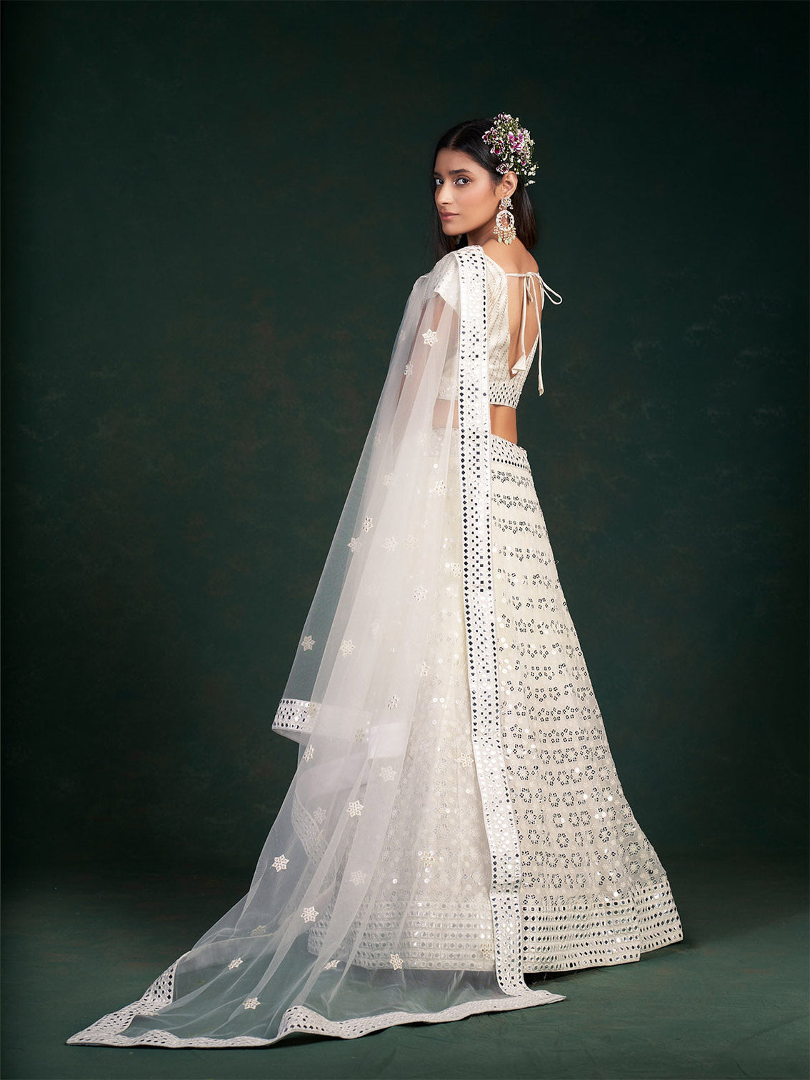 White Embroidered Festive Semi Stitched Lehenga With  Unstitched Blouse
