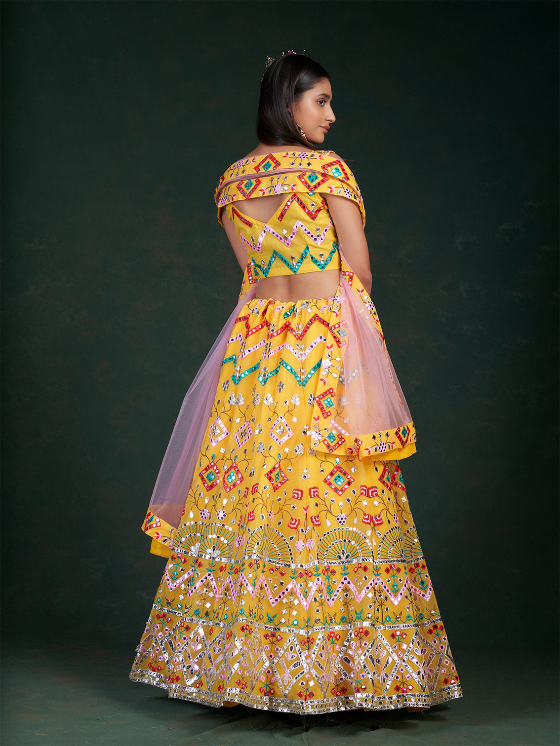 Yellow Embroidered Bridal Semi Stitched Lehenga With  Unstitched Blouse