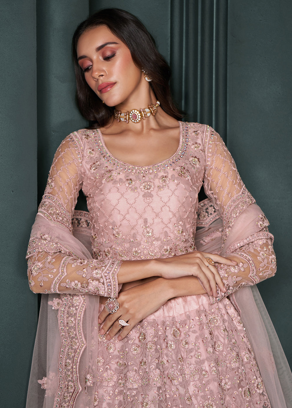 Designer Dusty Pink Beautifully Embroidered Bridal  Lehenga Choli