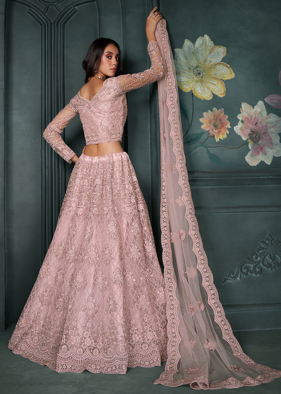 Designer Dusty Pink Beautifully Embroidered Bridal  Lehenga Choli