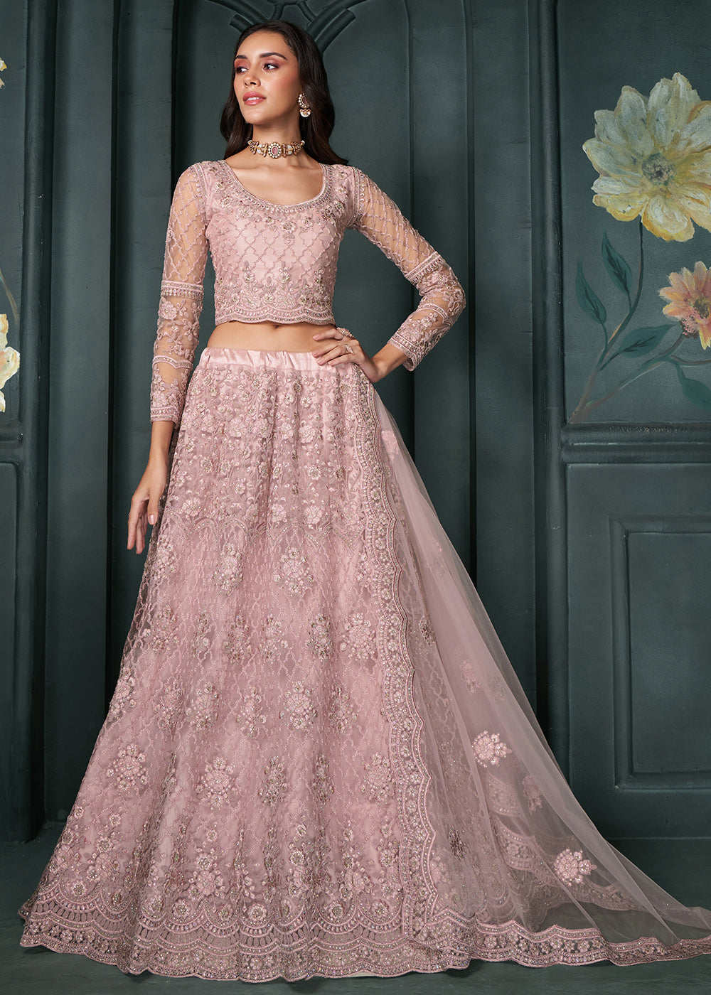 Designer Dusty Pink Beautifully Embroidered Bridal  Lehenga Choli