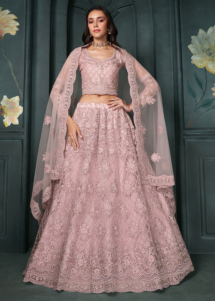 Designer Dusty Pink Beautifully Embroidered Bridal  Lehenga Choli