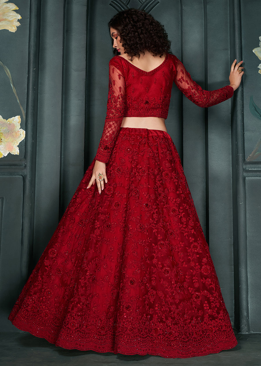 Designer Red Beautifully Embroidered Bridal  Lehenga Choli